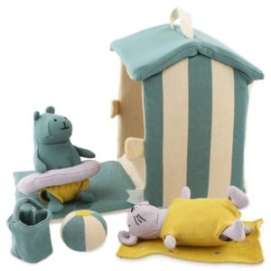 Puppet World Beach, À la Plage, Grande valise d'activité marionnettes Hippo Souris Trixie