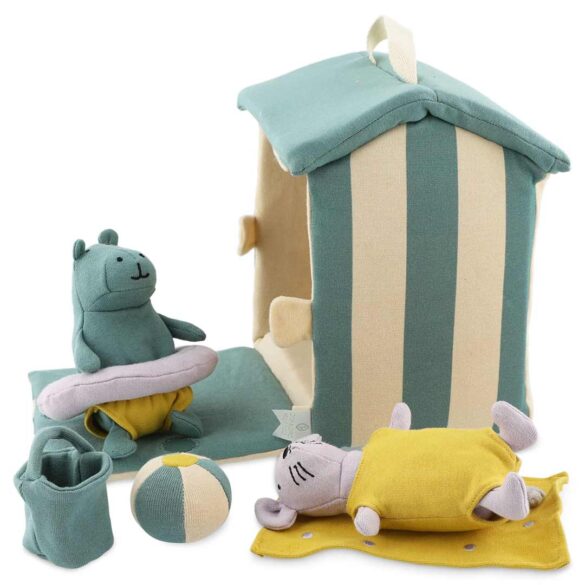Puppet World Beach, À la Plage, Grande valise d'activité marionnettes Hippo Souris Trixie