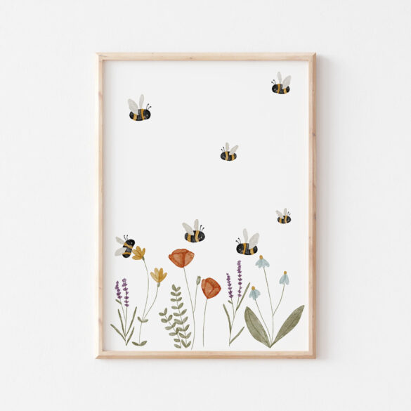 Affiche illustration enfant abeilles a4