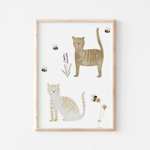 Affiche illustration enfant chats abeilles a4