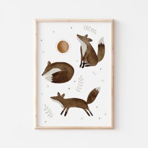 Affiche illustration enfant trois renards a4