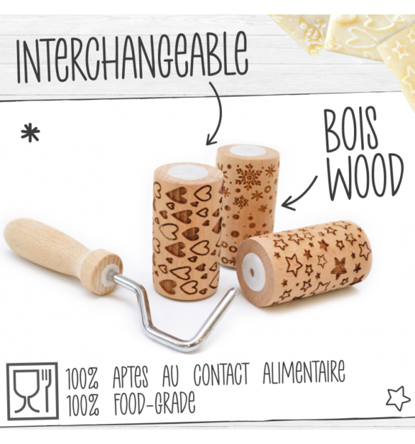 3 mini rouleaux empreintes bois interchangeables Scrapcooking